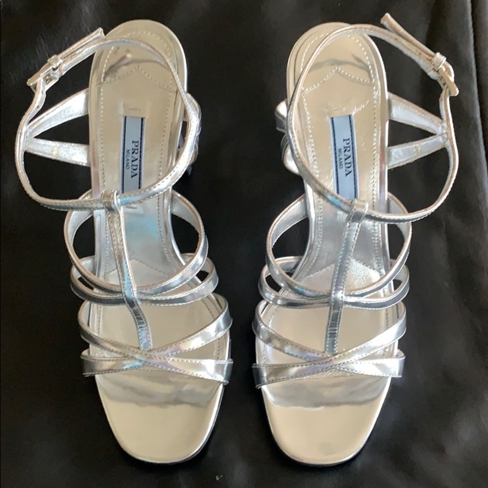 Prada Silver Stiletto Sandals